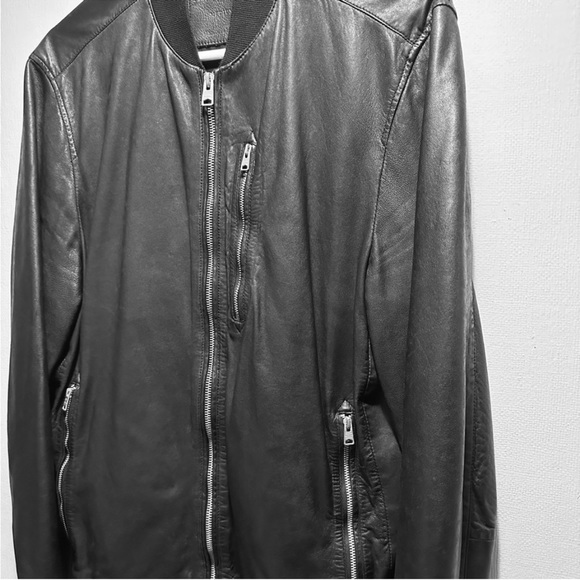 SOLD!! NWT MENS ALLSAINTS KINO BLACK BIKER LEATHER BOMBER JACKET STREETWEAR SZ M - Picture 8 of 15
